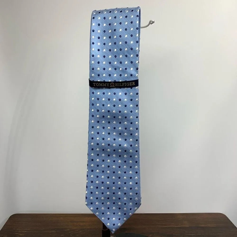 Tommy Hilfiger Men's Polka Dots Print Silk Blend Neck Tie Blue NWT